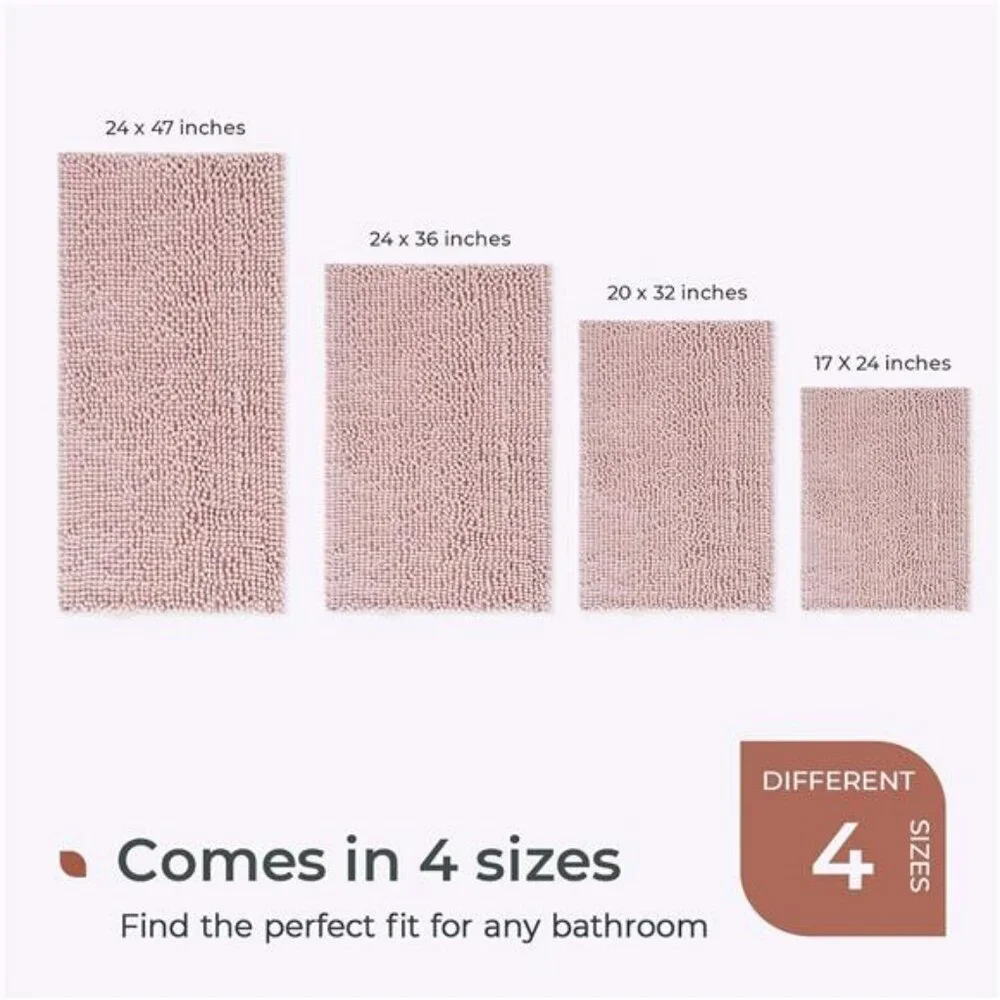 Dusty Pink Chenille Bath Mat Soft Non Slip Absorbent Bathroom Rug Washable